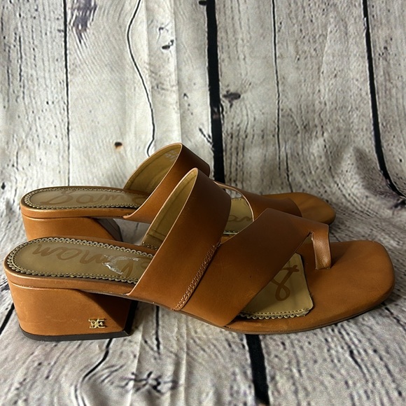 Women’s Sam Edelman Prague ginger brown leather slip on w/block heels size 10.5 - Picture 3 of 8
